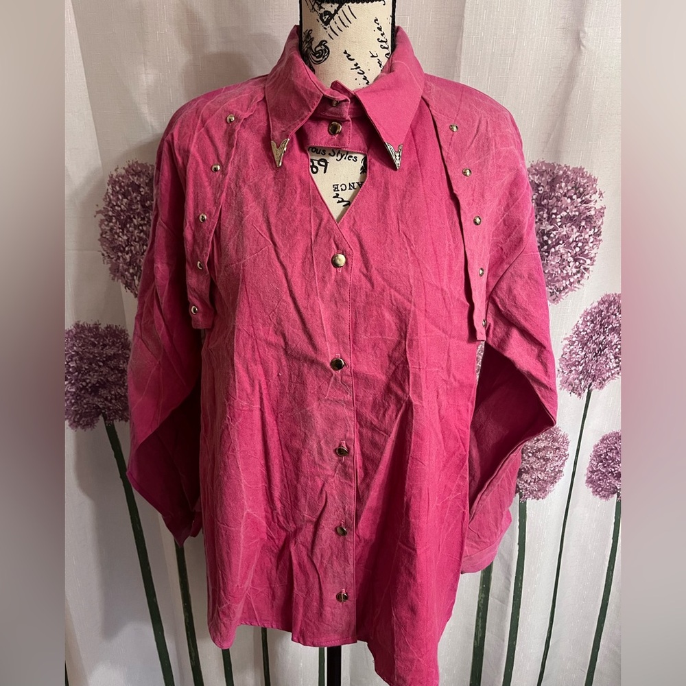 Vintage Sassa Rodeo Western blouse  Barbie pink Button Down Shirt Large